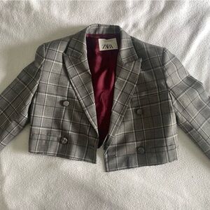 Zara Gray and Red Blazer Classic Suit Jacket